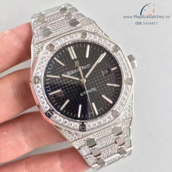 Audemars Piguet  Royal Oak Black Full Diamond Fake 1-1 Cao Cấp