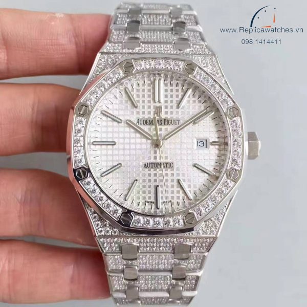 Audemars Piguet Royal Oak White Full Diamond Replica 1-1 Cao Cấp