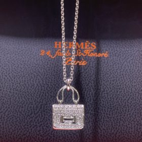 Dây Chuyền Hermès Hình Túi Vàng Trắng 18k Full Diamonds