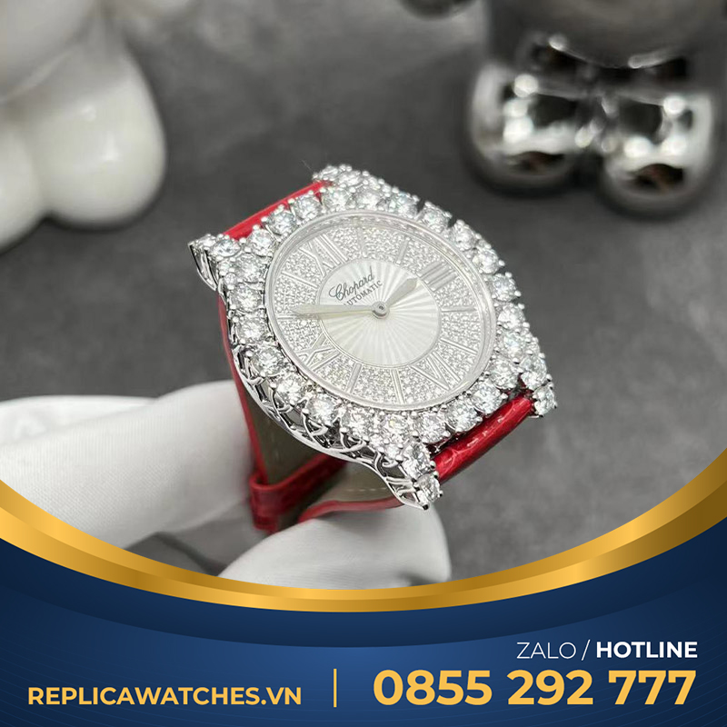 Đồng hồ chopard nữ chế tác vàng trắng 18k kim cương thiên nhiên