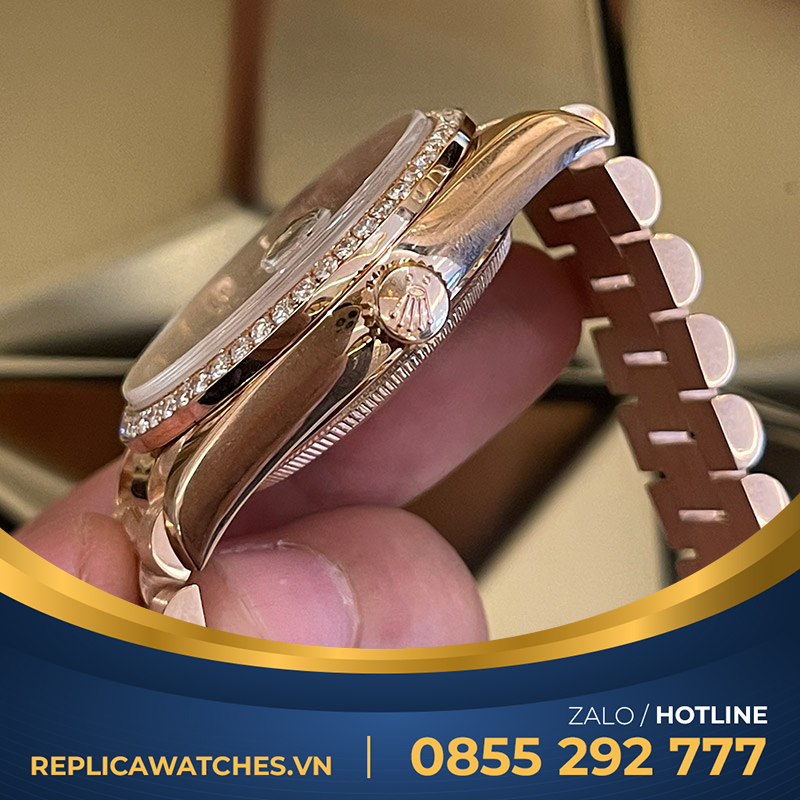 Rolex daydate 128345 rose gold full diamond dial chế tác 36mm