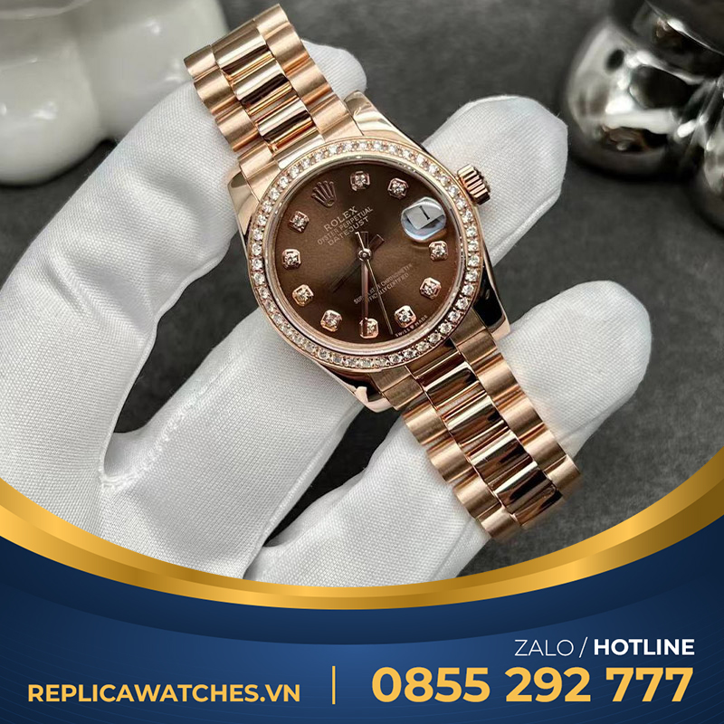 Rolex datejust nữ chocolate dial 31mm chế tác vàng hồng