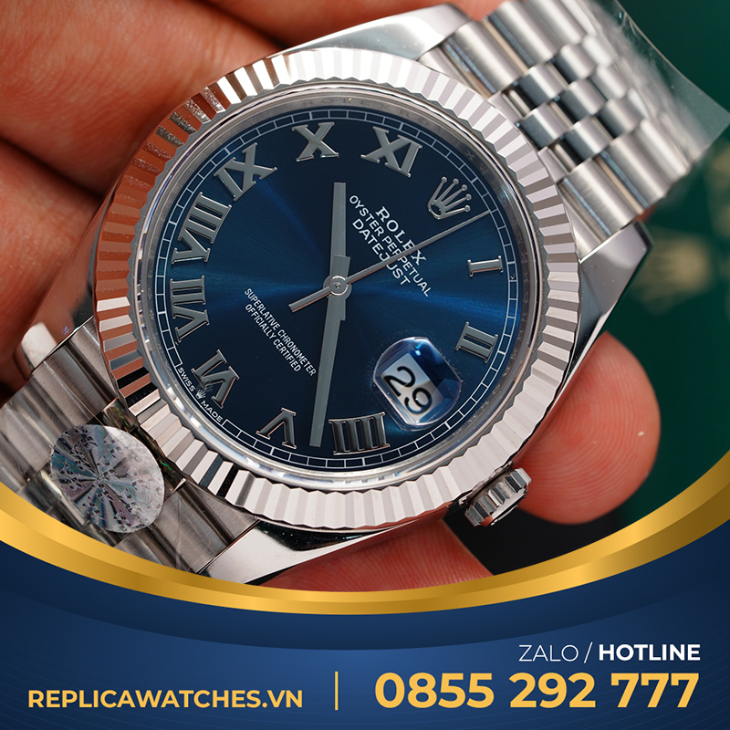 Rolex datejust mặt xanh dương cọc số la mã thép 904 máy 3235