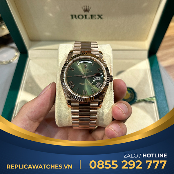 Rolex daydate 228235 tinh chỉnh nặng 166g green olive dial rose gold