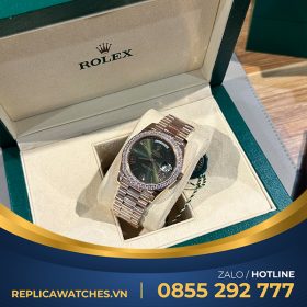 Rolex daydate rose gold vip 166g độ kim moissanite mặt xanh olive 40mm